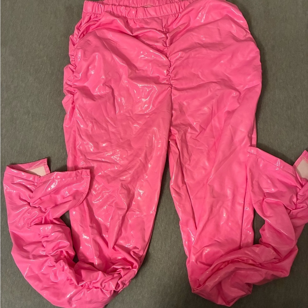 Womens Pink Shiny Pants - Picture 2 of 4